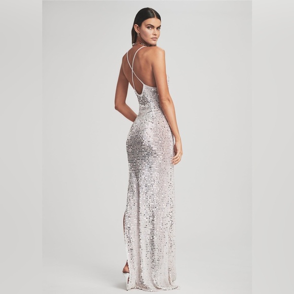 Retrofete Marie Sequin Crochet Maxi Dress Silver size M/L - Picture 3 of 14